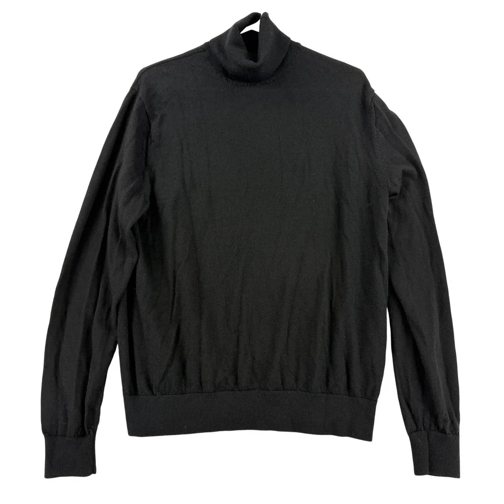Banana Republic Sweater Mens Large‎ Black Merino Wool Turtleneck Knit Pullover